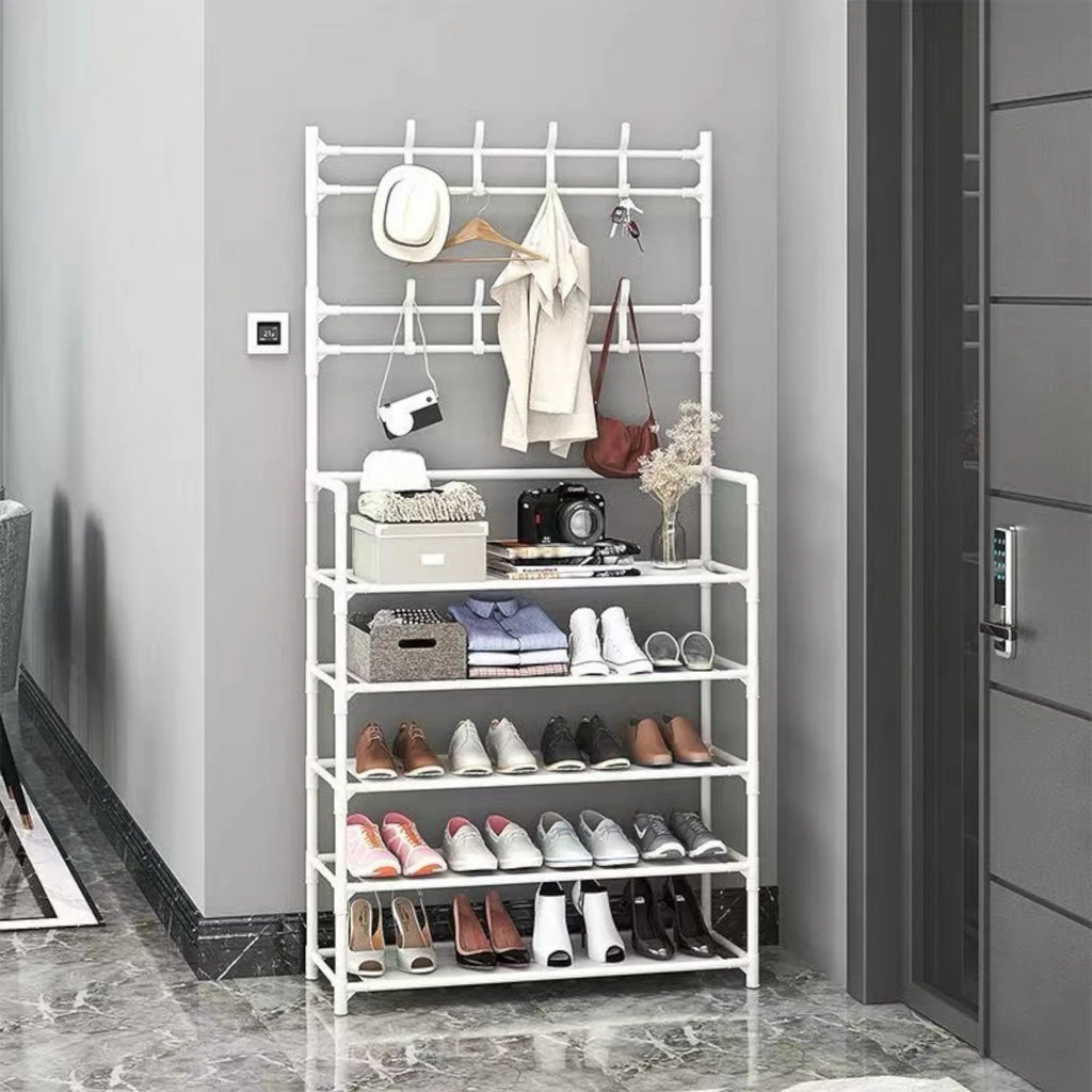 Perchero de pie con banco para calzado y ropa